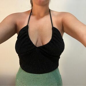 Garage Black Ruched Backless Crop Top